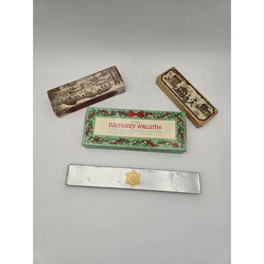 4 Vtg Avon Holiday Guest Soap Bayberry Wreath Winterscapes Country Christmas‎